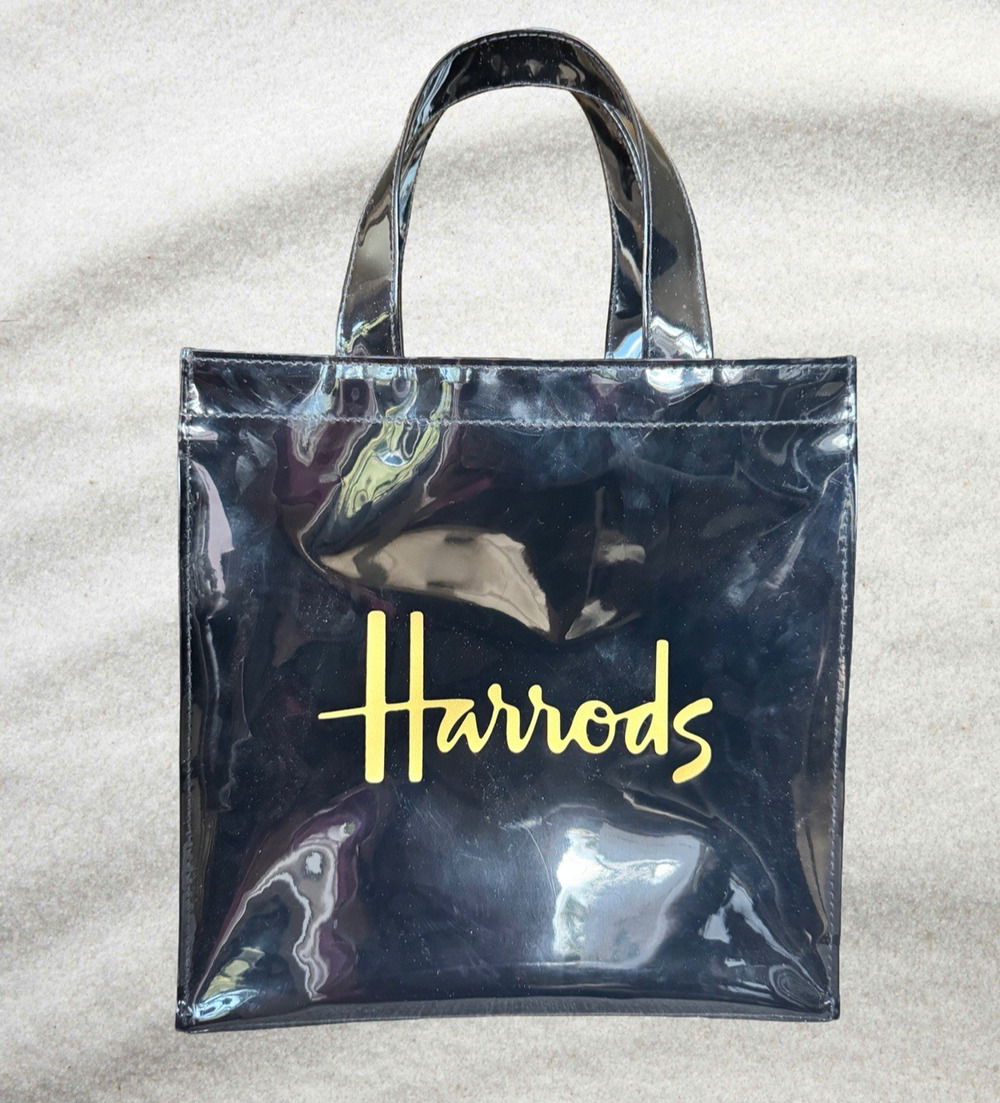 Harrods Knightsbridge PVC Black Logo Bag w/ Logo on Both Sides About 10 x 9.5 in